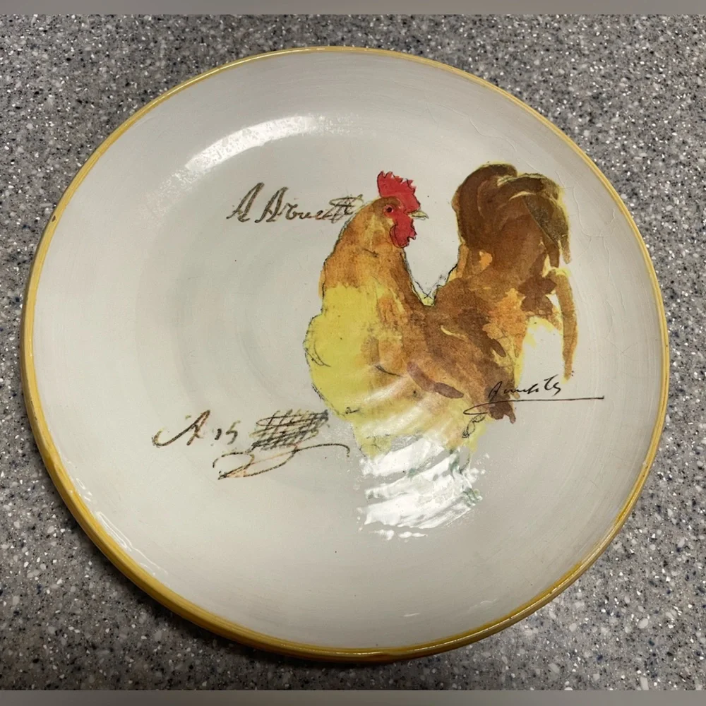 Set of 3 Williams Sonoma Rooster Script Plates